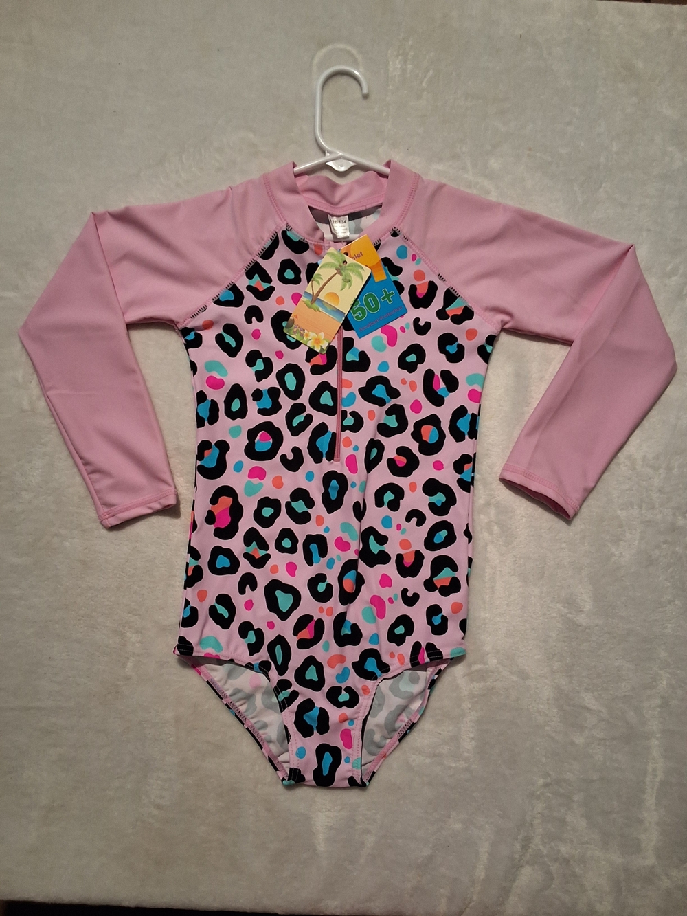 Pink Leopard Print Girls' One-Piece Swimsuit Size 8-10